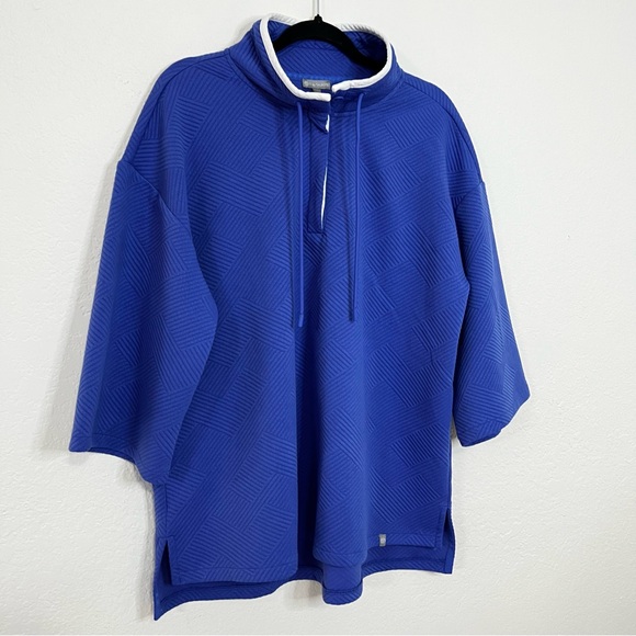 T by Talbots Blue Relaxed Pullover Sweater Button Mock Neck Women’s Plus Size 1X - Picture 2 of 11